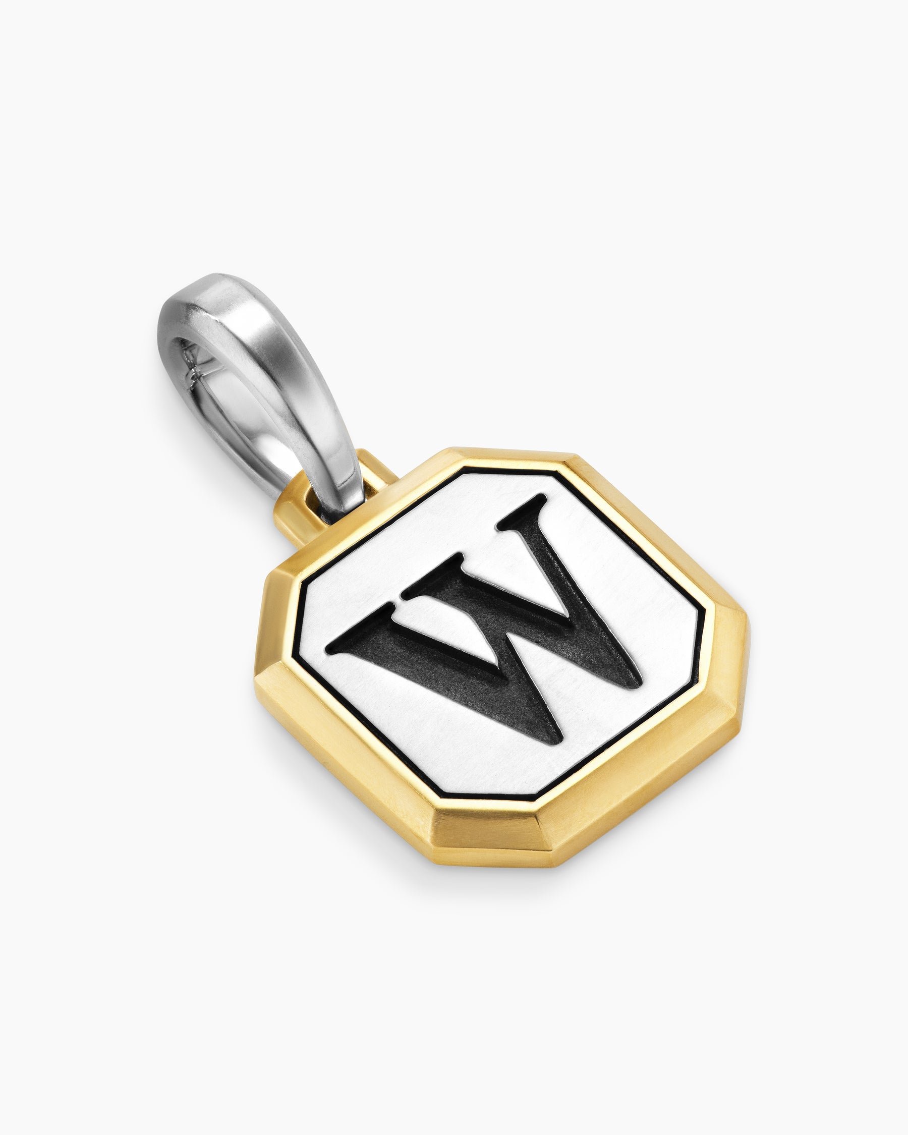 W Initial Amulet in Sterling Silver with 14K Yellow Gold, 17mm