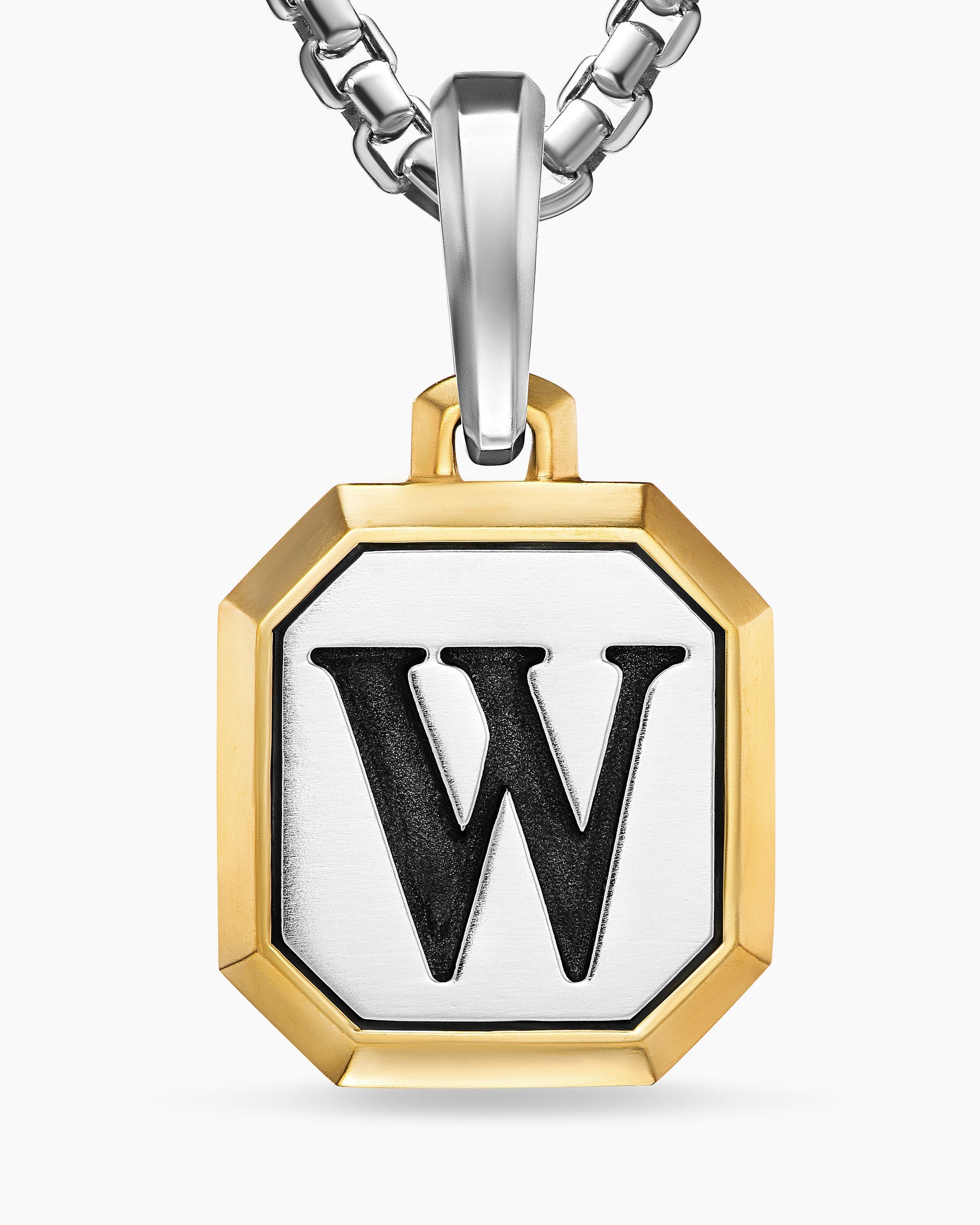 W Initial Amulet in Sterling Silver with 14K Yellow Gold, 17mm