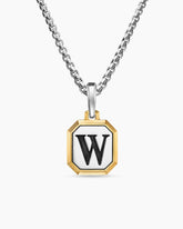 W Initial Amulet in Sterling Silver with 14K Yellow Gold, 17mm