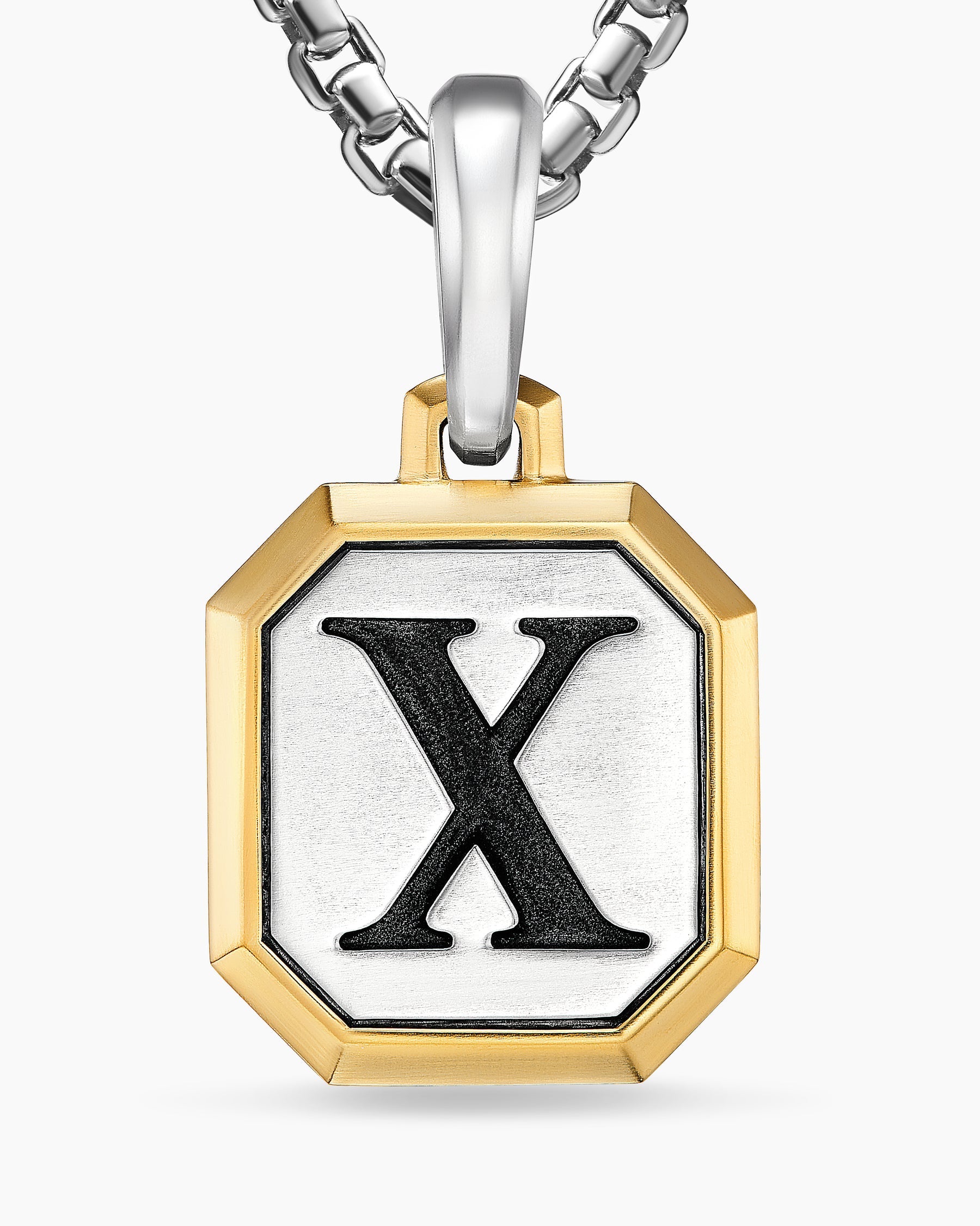 X Initial Amulet in Sterling Silver with 14K Yellow Gold, 17mm