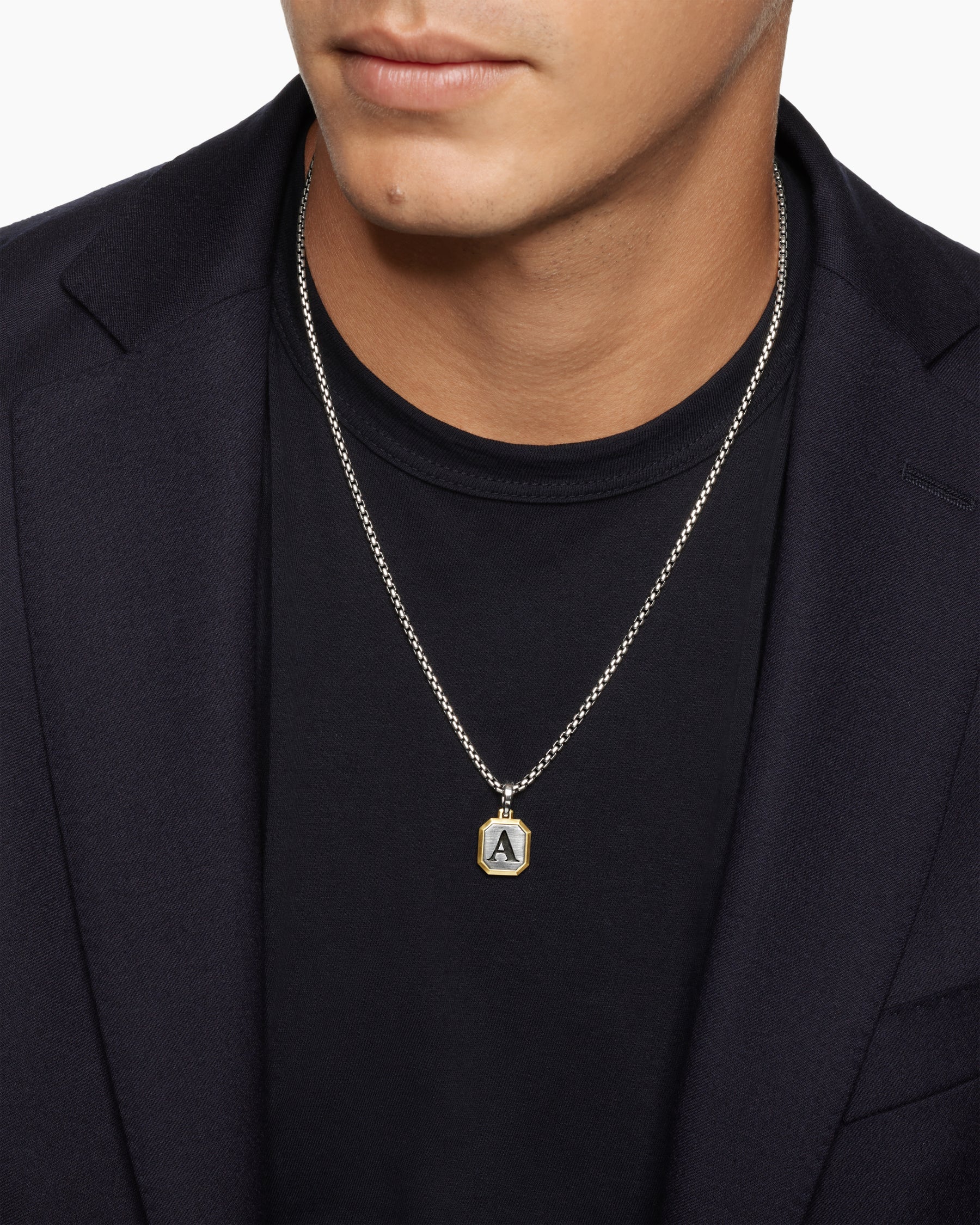 X Initial Amulet in Sterling Silver with 14K Yellow Gold, 17mm