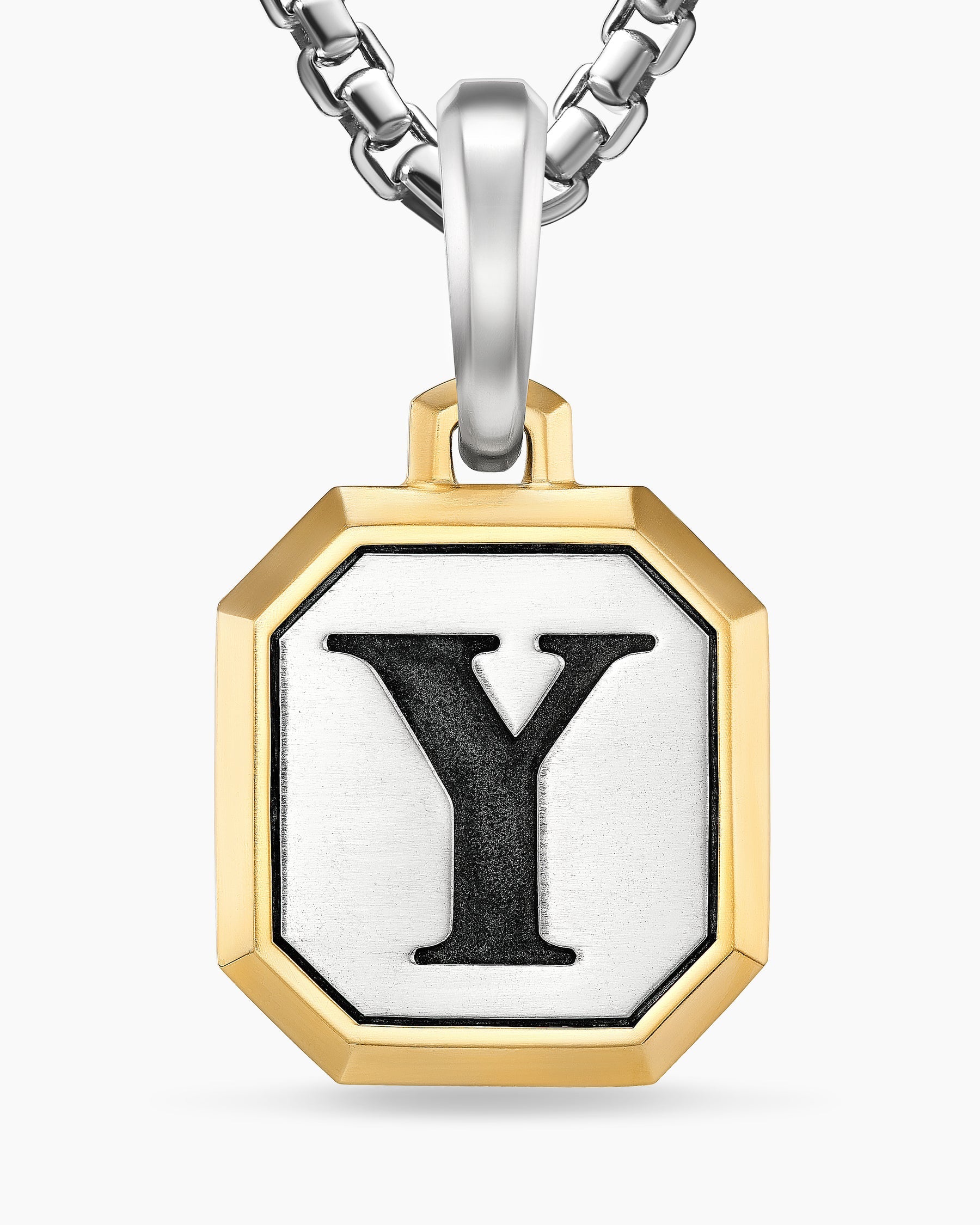 Y Initial Amulet in Sterling Silver with 14K Yellow Gold, 17mm