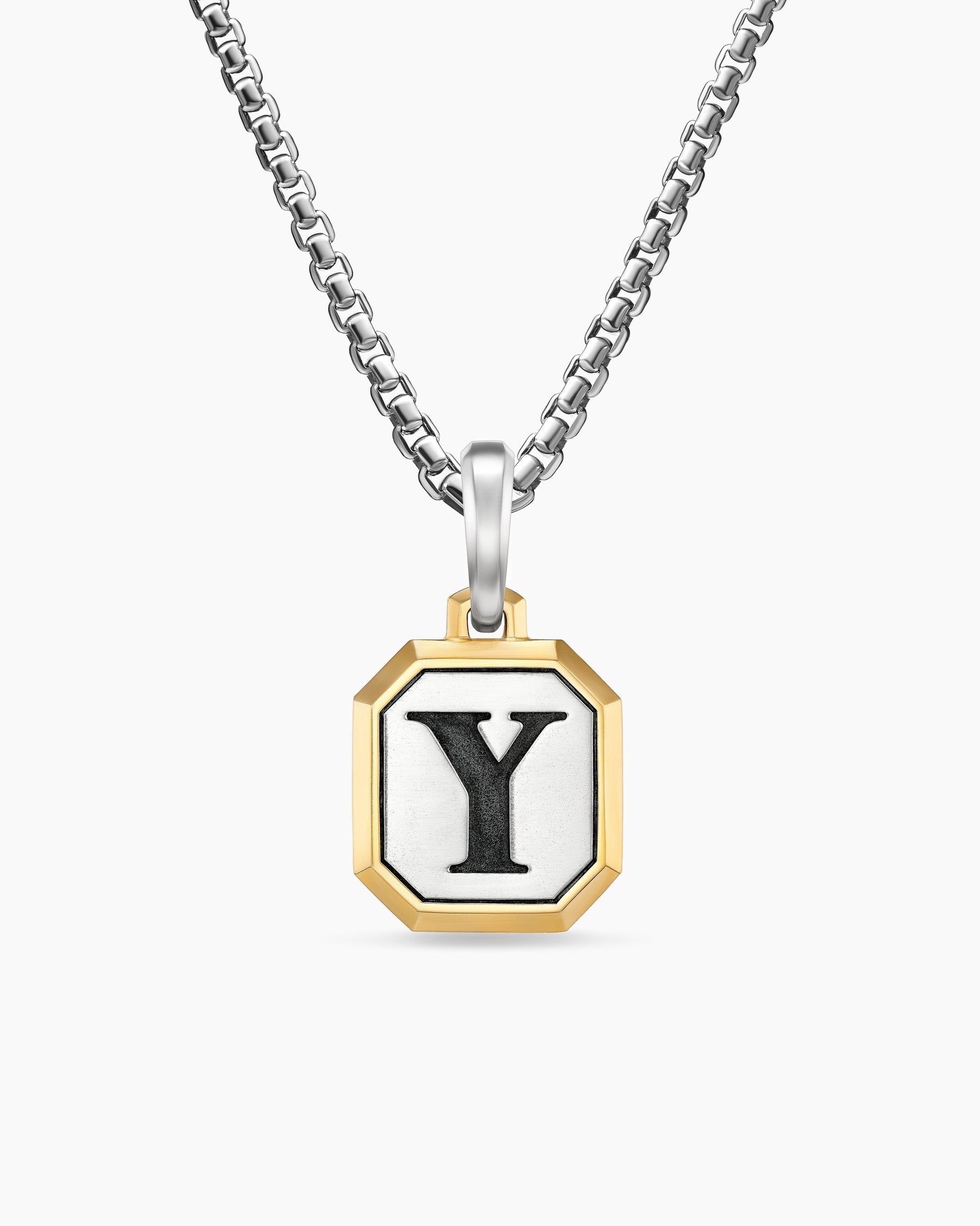 Y Initial Amulet in Sterling Silver with 14K Yellow Gold, 17mm