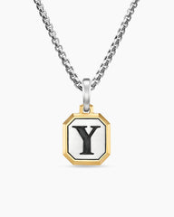 Y Initial Amulet in Sterling Silver with 14K Yellow Gold, 17mm