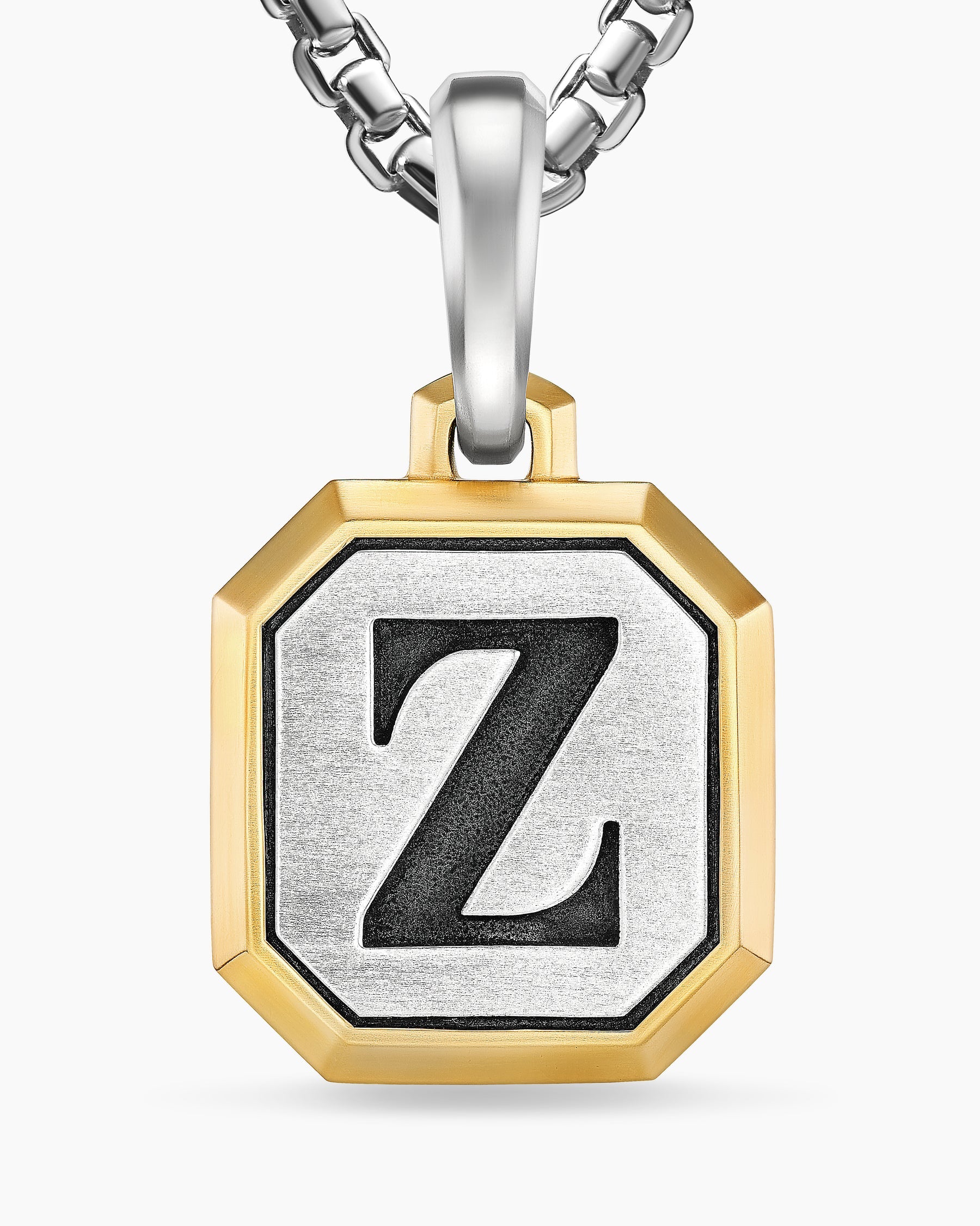 Z Initial Amulet in Sterling Silver with 14K Yellow Gold, 17mm