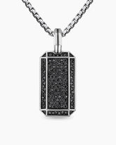 Octagonal Tag in Sterling Silver with Black Diamonds, 27mm
