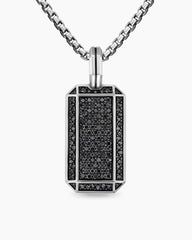 Octagonal Tag in Sterling Silver with Black Diamonds, 27mm