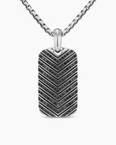 Chevron Tag in Sterling Silver with Black Diamonds, 34mm