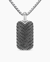 Chevron Tag in Sterling Silver with Black Diamonds, 34mm