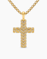 Chevron Cross Pendant in 18K Yellow Gold with Diamonds, 36mm