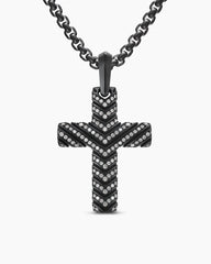 Chevron Cross Pendant in Black Titanium with Diamonds, 36mm