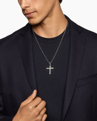 Chevron Cross Pendant in Sterling Silver, 36mm