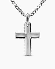 Chevron Cross Pendant in Sterling Silver with Black Diamonds, 36mm