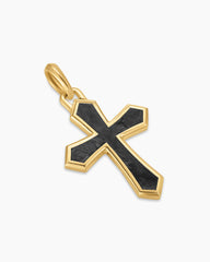 Cross Amulet in 18K Yellow Gold with Forged Carbon, 28mm