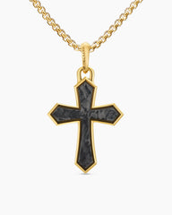 Cross Amulet in 18K Yellow Gold with Forged Carbon, 28mm