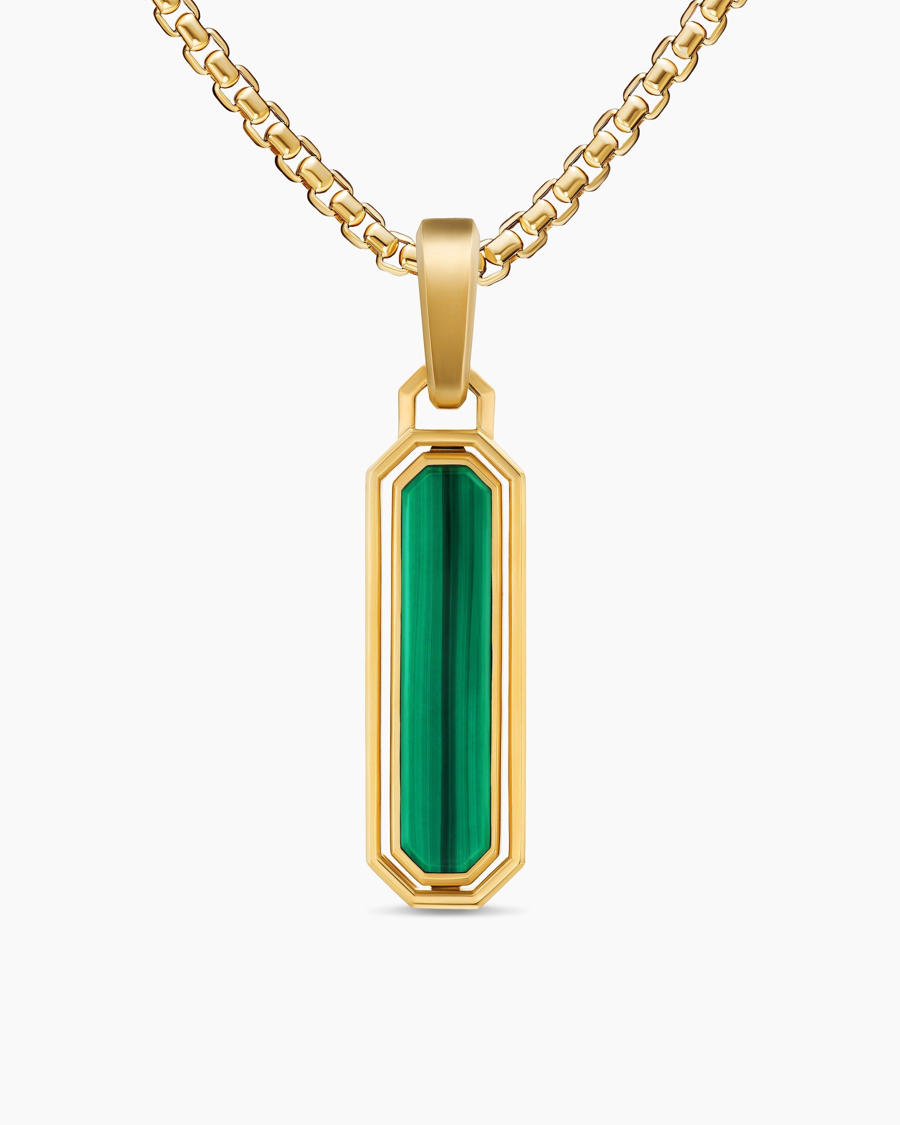 Streamline® Inlay Amulet in 18K Yellow Gold with Malachite and Emeralds, 30.7mm