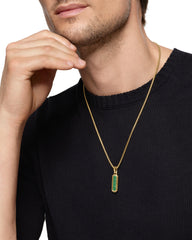 Streamline® Inlay Amulet in 18K Yellow Gold with Malachite and Emeralds, 30.7mm