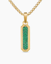 Streamline® Inlay Amulet in 18K Yellow Gold with Malachite and Emeralds, 30.7mm