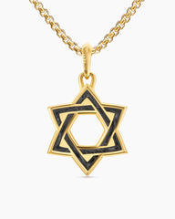 Star of David Amulet in 18K Yellow Gold with Forged Carbon, 25mm