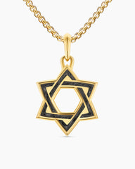 Star of David Amulet in 18K Yellow Gold with Forged Carbon, 25mm