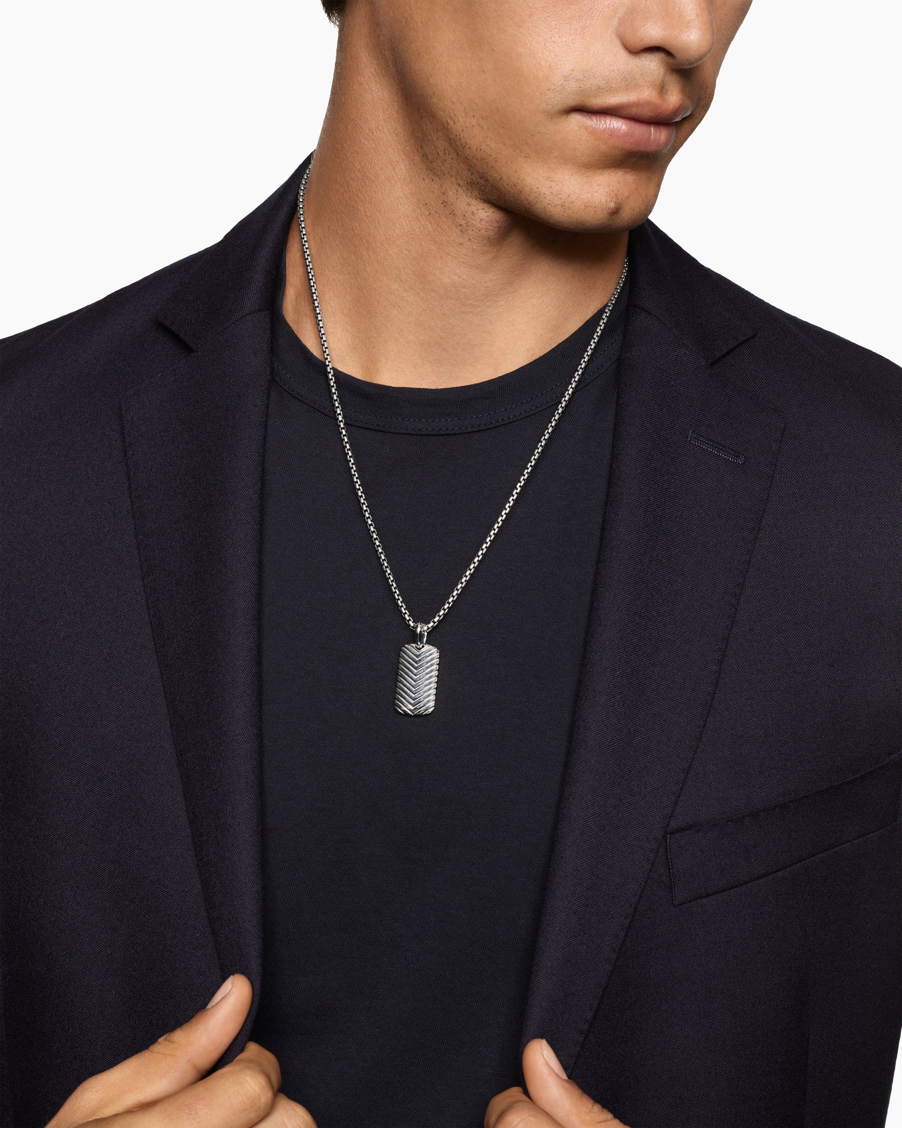 Chevron Tag in Sterling Silver, 27mm
