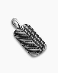 Chevron Tag in Sterling Silver with Black Diamonds, 27mm