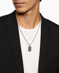 Chevron Tag in Sterling Silver with Black Diamonds, 27mm