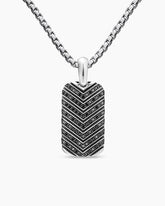 Chevron Tag in Sterling Silver with Black Diamonds, 27mm