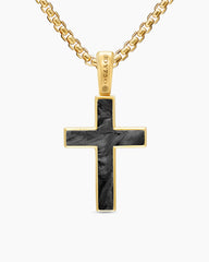 Cross Amulet in 18K Yellow Gold with Forged Carbon, 24mm