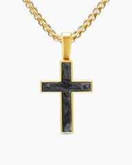 Cross Amulet in 18K Yellow Gold with Forged Carbon, 24mm