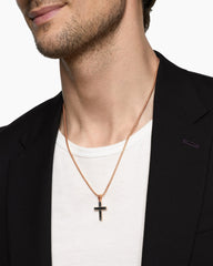 Cross Amulet in 18K Rose Gold with Forged Carbon, 24mm
