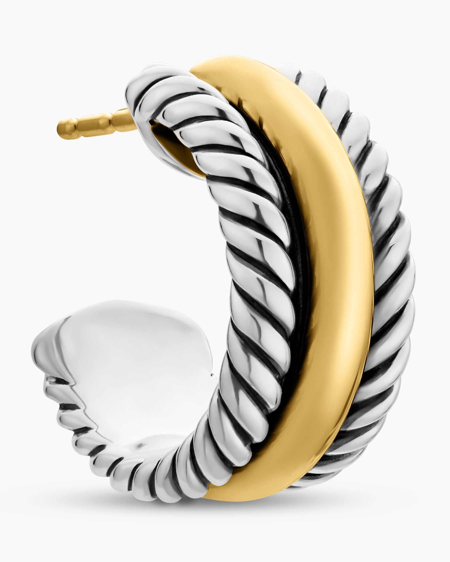 Cable Collectibles® Huggie Hoop Earrings in Sterling Silver with 14K Yellow Gold, 15.6mm
