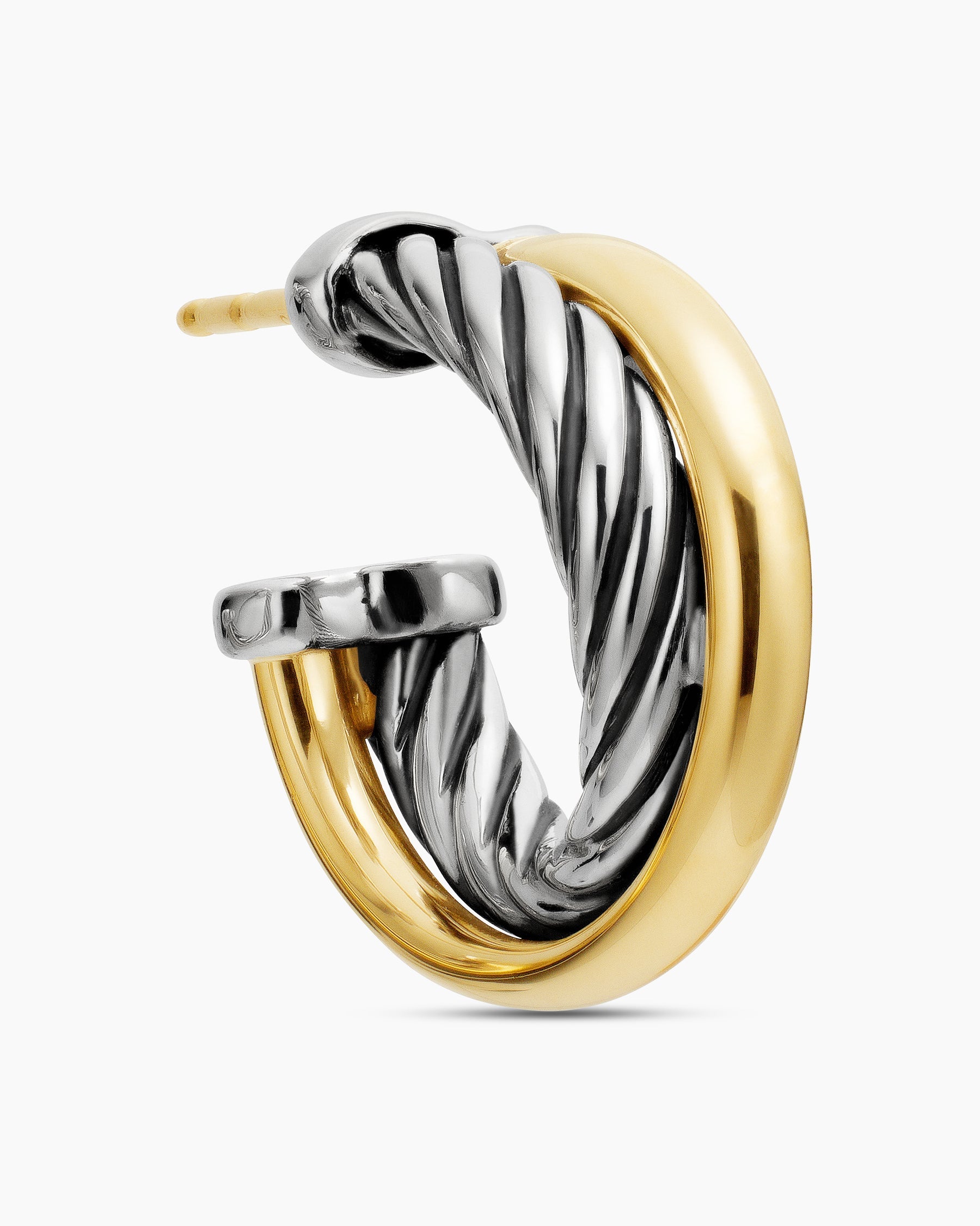 Crossover Hoop Earrings in Sterling Silver with 18K Yellow Gold, 17mm