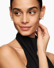 Pearl Stud Earrings in 18K Yellow Gold with Pearls and Diamonds, 14mm