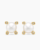 Pearl Stud Earrings in 18K Yellow Gold with Pearls and Diamonds, 7.4mm