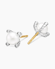 Pearl Stud Earrings in Sterling Silver with Pearls and Diamonds, 7.4mm