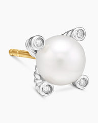 Pearl Stud Earrings in Sterling Silver with Pearls and Diamonds, 7.4mm