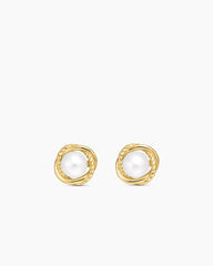 Crossover Infinity Pearl Stud Earrings in 18K Yellow Gold with Pearls, 10mm