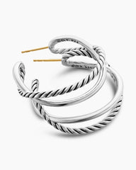 Crossover Hoop Earrings in Sterling Silver, 33.7mm