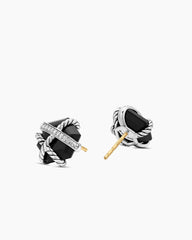 Cable Wrap Stud Earrings in Sterling Silver with Black Onyx and Diamonds, 11mm