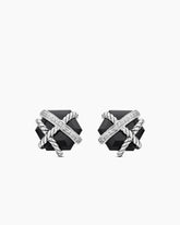 Cable Wrap Stud Earrings in Sterling Silver with Black Onyx and Diamonds, 11mm
