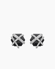 Cable Wrap Stud Earrings in Sterling Silver with Black Onyx and Diamonds, 11mm