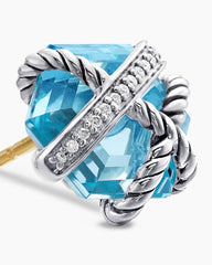 Cable Wrap Stud Earrings in Sterling Silver with Blue Topaz and Diamonds, 11mm