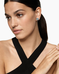 Cable Wrap Stud Earrings in Sterling Silver with Blue Topaz and Diamonds, 11mm