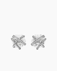 Cable Wrap Stud Earrings in Sterling Silver with Crystal and Diamonds, 11mm