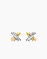 Petite X Stud Earrings in 18K Yellow Gold with Diamonds, 8.4mm