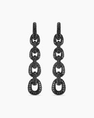 Pavé Link Chain Drop Earrings in White Gold with Black Diamonds
