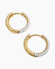 Petite Pavé Huggie Hoop Earrings in 18K Yellow Gold with Diamonds, 14mm
