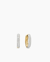 Petite Pavé Huggie Hoop Earrings in 18K Yellow Gold with Diamonds, 14mm