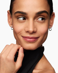 Petite Pavé Huggie Hoop Earrings in Sterling Silver with Diamonds, 14mm